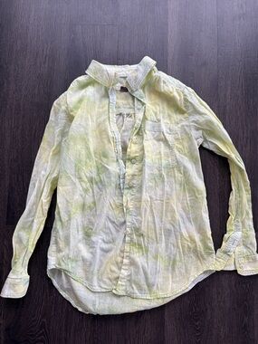 Anthropologie Green Tie-Dye Button-Down Shirt 100% cotton